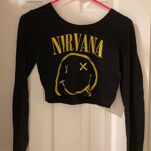 black long sleeve Nirvana crop top - Forever 21 brand - size L
